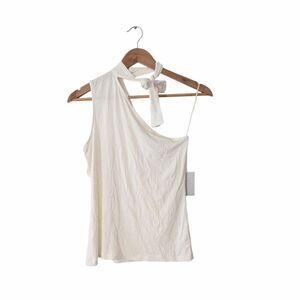 1 State One Shoulder White Tie Mock Neck Top